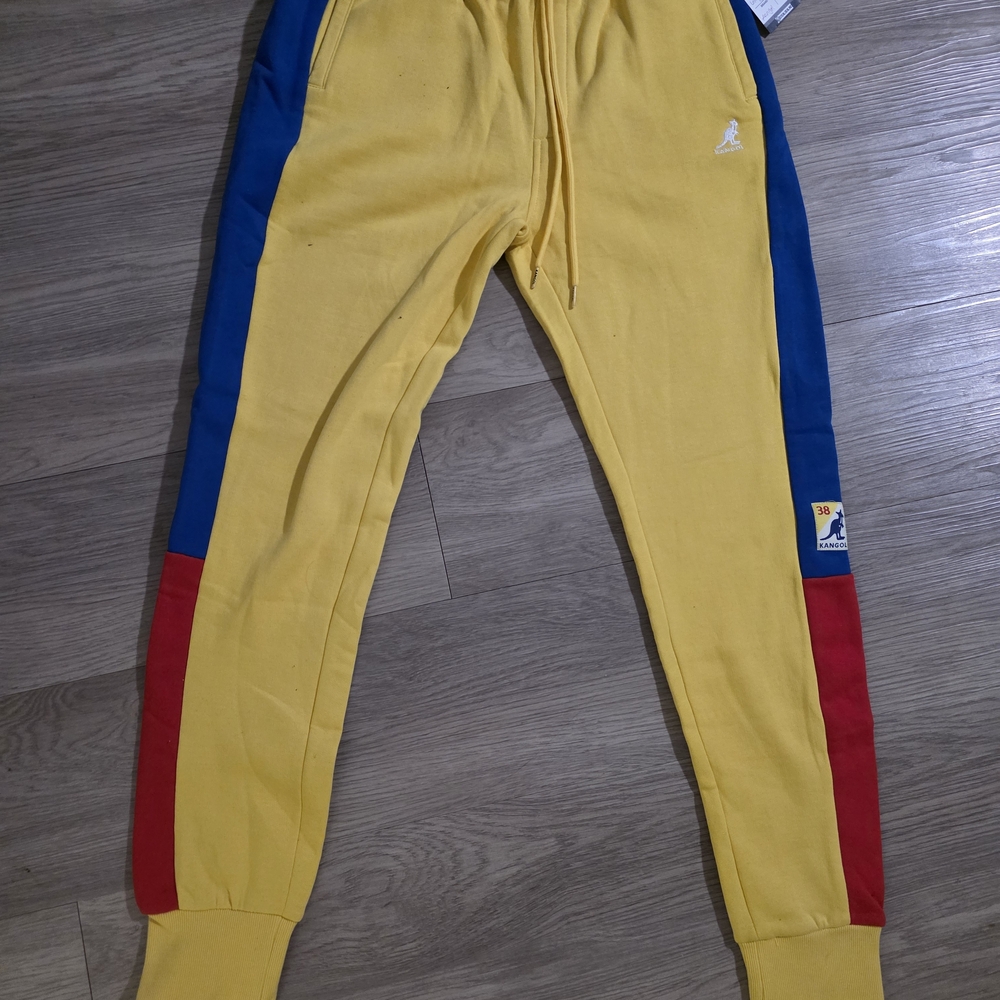 Kangol Yellow Joggers with Blue and Red Side Panels